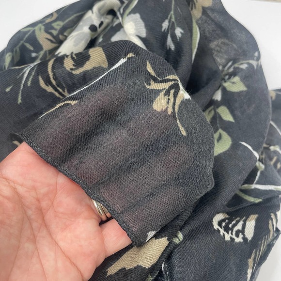 2/$30 NEW Floral Tasseled Scarf Black Long Rectangle Neutral Muted Minimalist - Picture 7 of 12